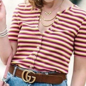 Maeve by Anthropologie | Ribbed Multicolored Striped Button Shirt Size Medium